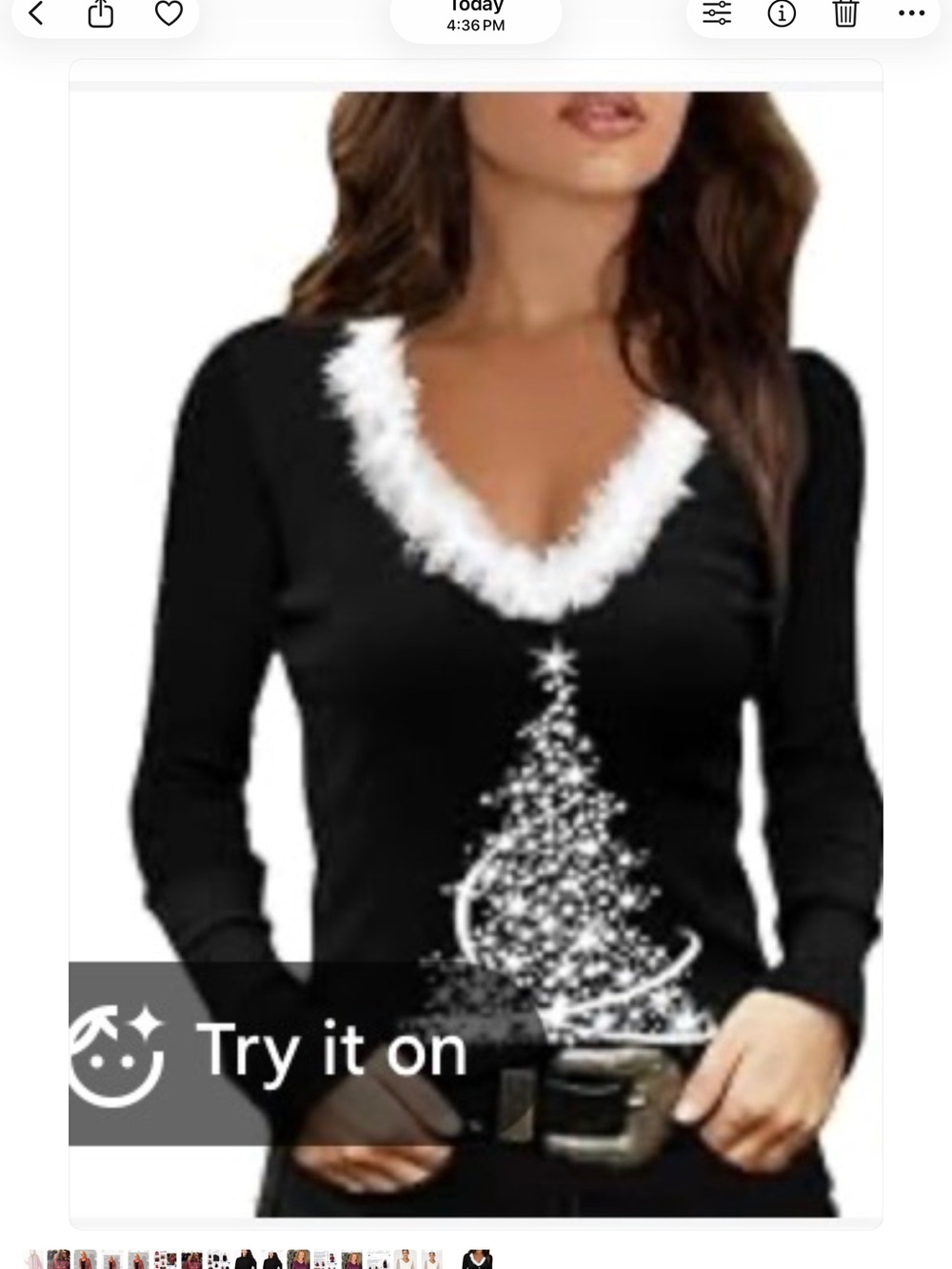 Black Holiday V-Neck Top with White Trim and Tree Graphic